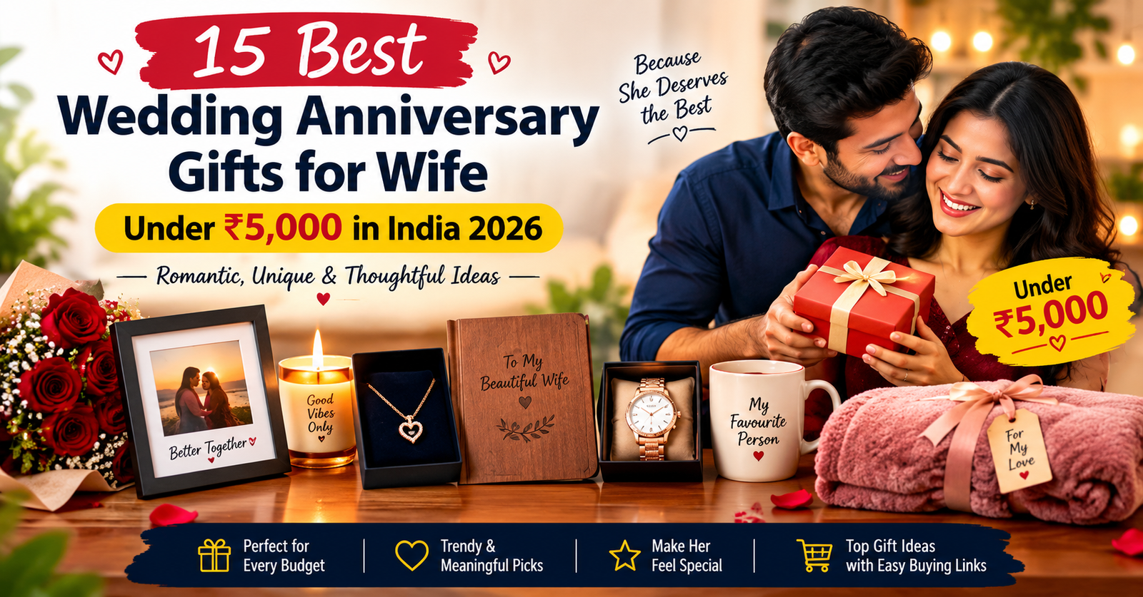 15 Best Wedding Anniversary Gifts for Wife Under ₹5,000 in India 2026 – Romantic, Unique & Thoughtful Ideas